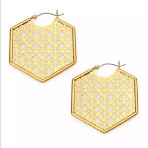NEW Tory Burch 14K GOLD Plate Hexagons Earrings